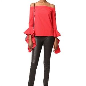 MLM • Red Ruffle Sleeve Blouse Size Small